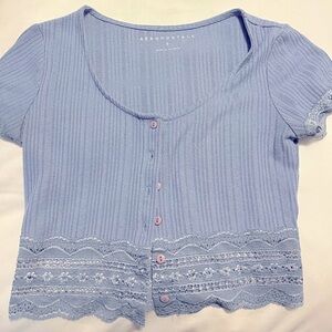 Cropped, button up, blue, size small